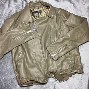 Army green leather jacket medium